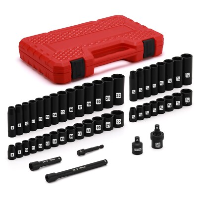 49PCS 3/8'' Drive Deep and Shallow Impact Socket Set, SAE & Metric, CR-V, 6-Point