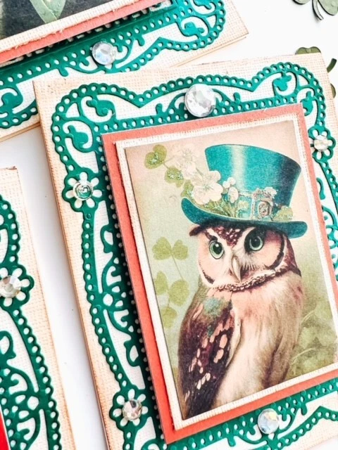Set of 4 Handmade St Patrick’s Day Fancy Irish Critters #2 Greeting Cards - Image 2 of 2