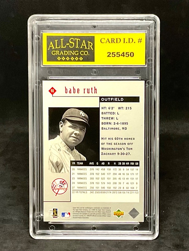 1999 Upper Deck Black Diamond Babe Ruth #90 New York Yankees (Graded ...
