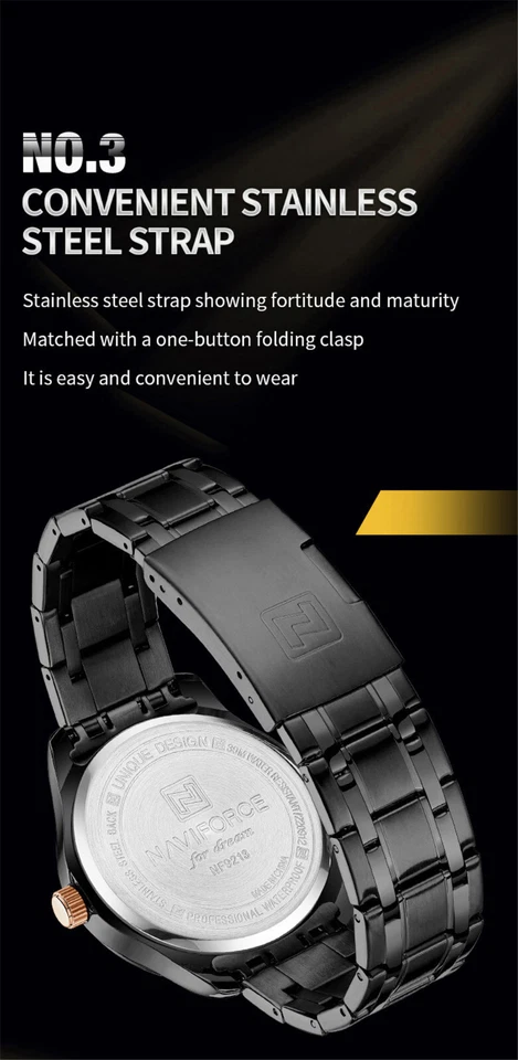 NAVIFORCE Men Quartz Watch Calendar Week Date Quartz Wristwatch Business Watches - Image 4 of 4