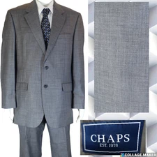 CHAPS~MINT!!~GRAY WOOL HOPSACK MENS 42L CAREER SUIT PLEATED PANTS 36X31