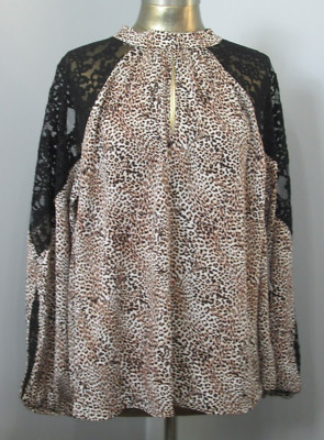 NWT Bold Elements Animal Print Top Women Size 1X Chest 48 Keyhole Lace 225-32430