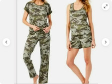 Lucky Brand Women's 4-piece Pajama Set Tee Tank Short Pants Camo Green, Size S