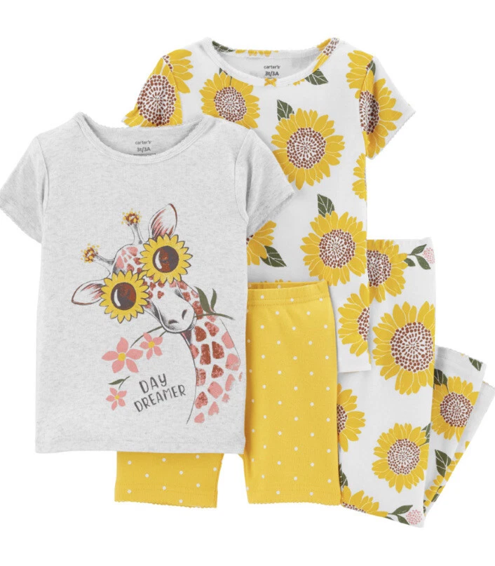 Toddler Girl CARTER S Giraffe Sunflower 4 Piece Pajama Sets Size