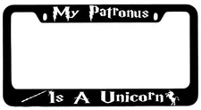 My Patronus Is A Unicorn Black METAL License Plate Frame Auto Harry Potter
