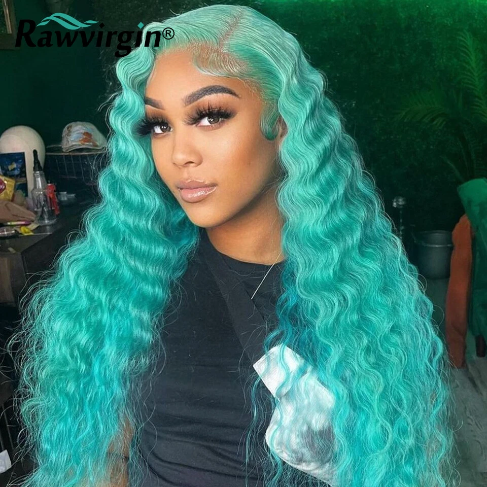Blue green top lace front wig