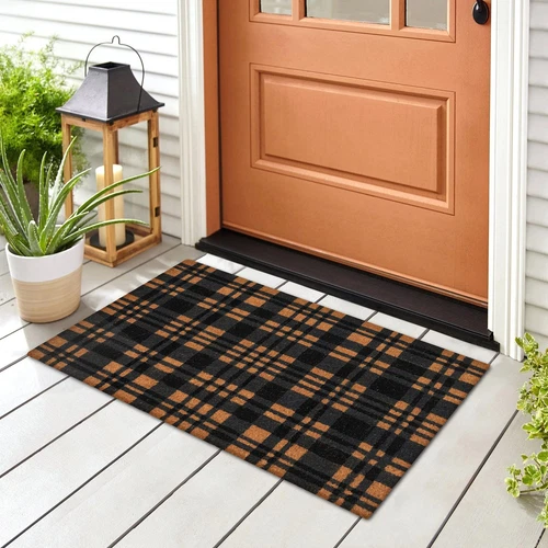 Liora Manne Natura 2x3 Doormat Non Slip Natural Fiber Outdoor Black Tartan - Picture 2 of 8
