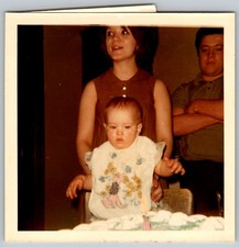 Vtg Color Snapshot Baby With Cake Celebration 1960s