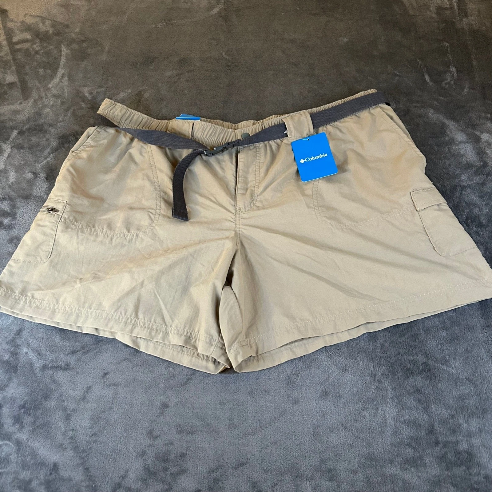 Columbia Cargo Shorts Belted Outdoor Beige Adjustable Waist Nylon Mens XXL 2XL