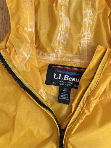 L.L. Bean Rain Jacket Mens Small Yellow Hooded Waterproof 100% Nylon Packable - Picture 2 of 4