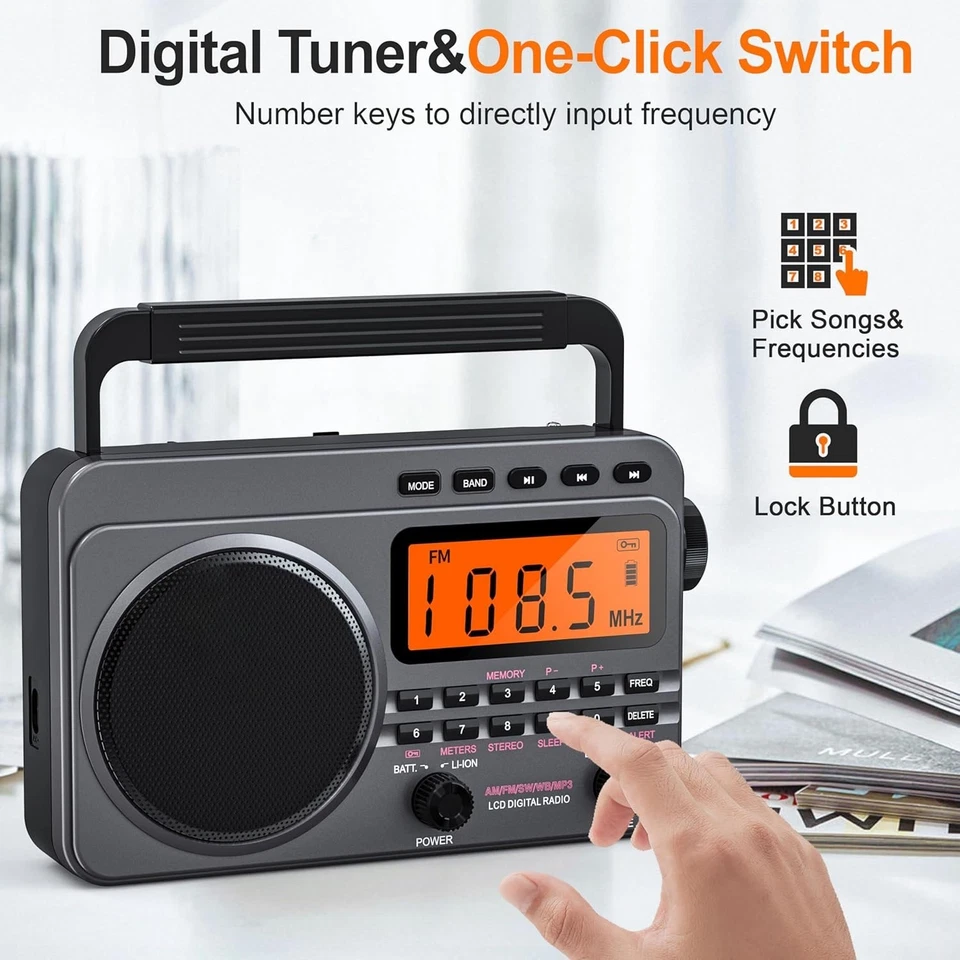 Portable Radio with Best Reception, 4000mAh Rechargeable Digital Radio AM FM ... - Image 2 of 3