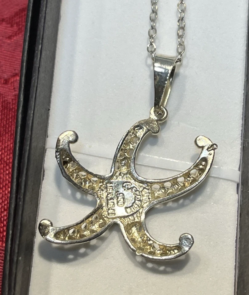 Vintage Mex. Collar colgante de plata de ley 950 Escorcia ópalo estrella de mar ME-61 Foto 3 de 4