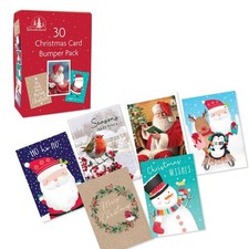 Christmas Cards Box of 30 Assorted Designs with Envelopes Bumper Pack