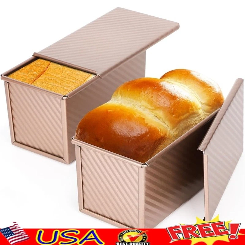 2 Pack Carbon Steel Non-Stick Bread Pan Pullman Loaf Mold W/ Vent Holes New
