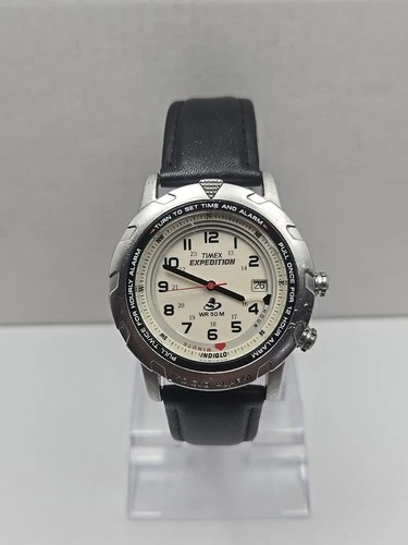 Vintage Timex Expedition Indiglo Alarm Date Watch Shenmue Silver New Battery
