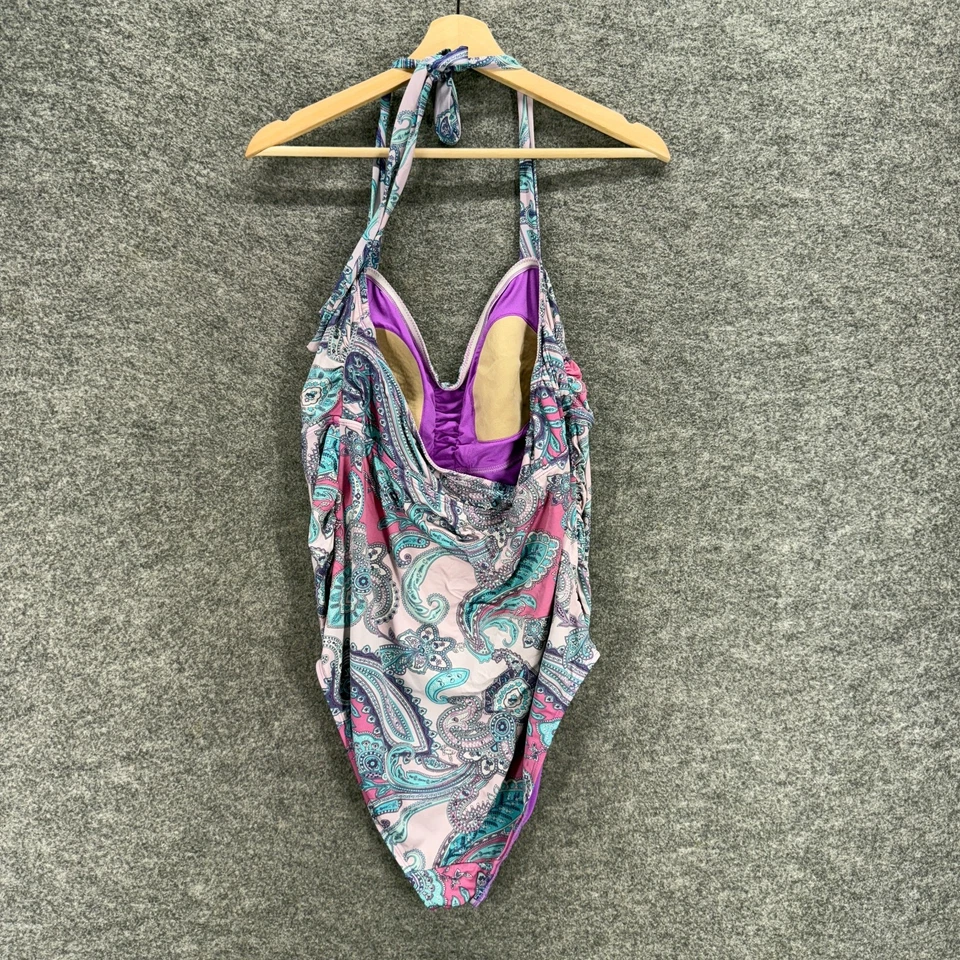 Traje de baño antiguo azul marino para mujer XL rosa cachemira de una pieza sin mangas halter cuello push up Foto 2 de 4