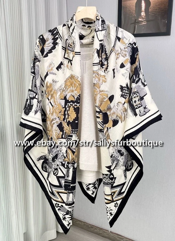 Sallys Boutique 70% Cachemira 30% Seda Envolvente Bufanda Estampado Azteca Mantón Cuadrado 53" Foto 2 de 4