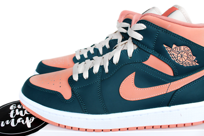 Nike Air Jordan 1 Mid W Dark Teal Orange UK 8 US 9 10.5 EUR 42.5