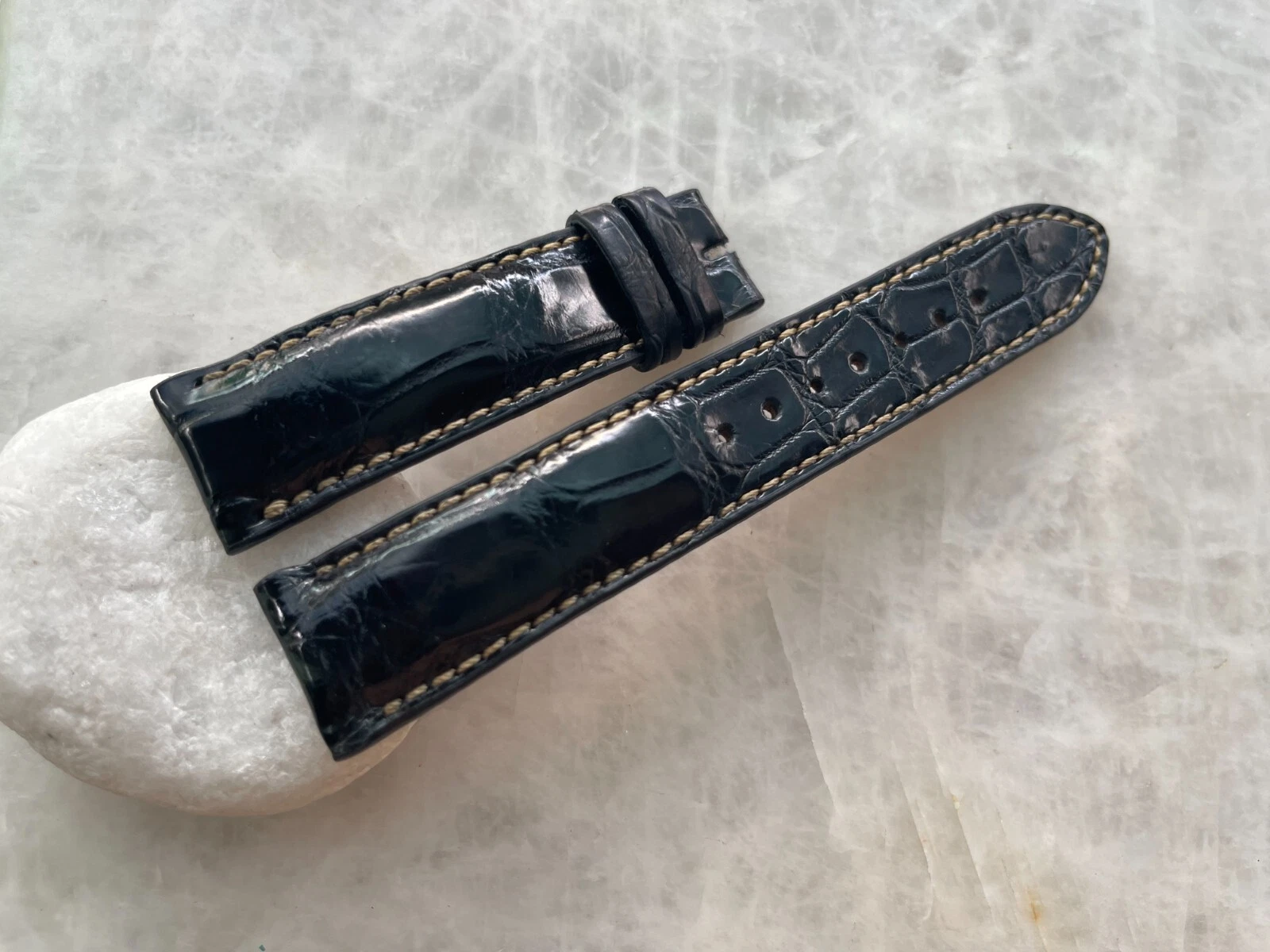 20mm/18mm Black Alligator Crocodile Print Leather Watch Strap Band
