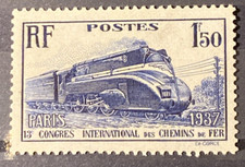 Timbre 340 «Pacific» Carénée 13eme Congrès Int. des Chemins de Fer à Paris 1937