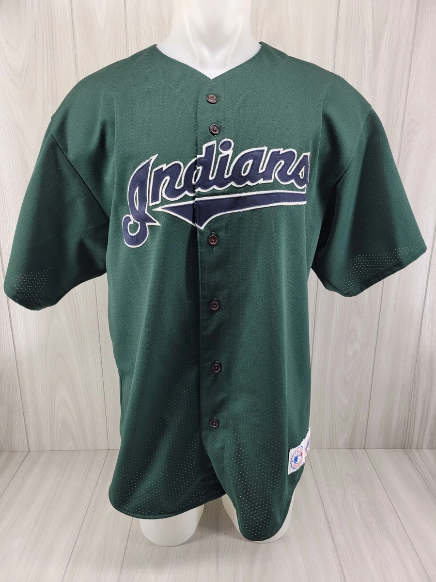 Vintage Majestic MLB Cleveland Indians Baseball Jersey Green Sz XL Made USA  Sewn