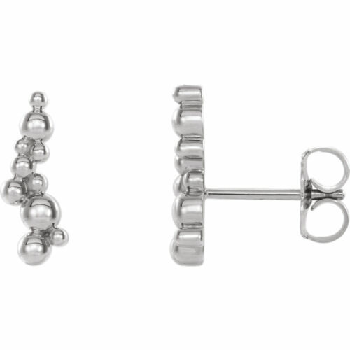 Beaded Ear Climbers In 14K White Gold