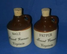 Vintage Mount Vernon Virginia Moonshine Jugs Ceramic Salt & Pepper Shakers