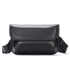 Mens Leather Shoulder Bag Black Crossbody Business Casual with Multi-Pocket