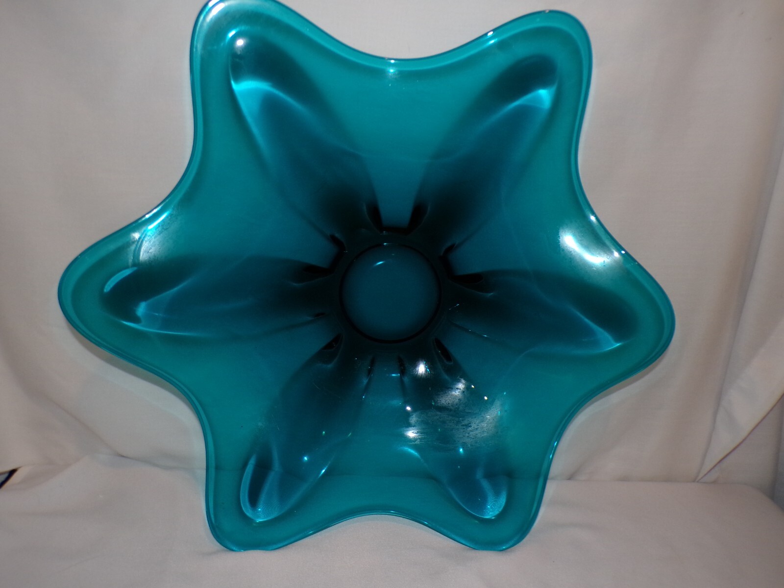 Viking Dish MCM Glass Blunique Tray Art Glass Blue Giant Size [c532]