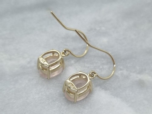 Beautiful Solid 9ct Yellow Gold Drop Dangle Earrings 3.6ct Oval Cut Rose Quartz - Picture 5 of 8