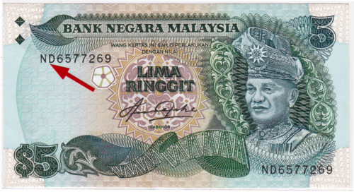 Mazuma *M3947 Malaysia Aziz Taha 5th $5 ND6577269 Last Prefix UNC - Picture 1 of 2