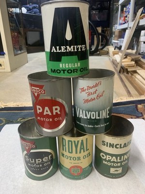 (6) Original (all metal) Motor Oil quart cans