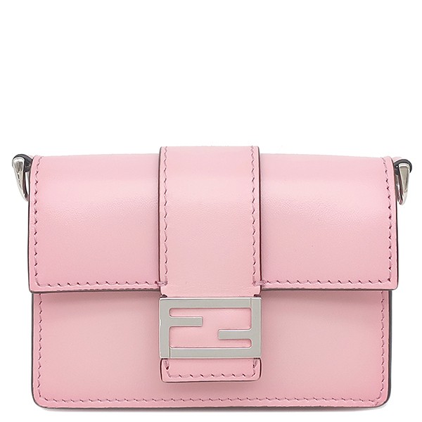Fendi Micro Flat Baguette Leather Shoulder Bag Pink 7M0311 With Box