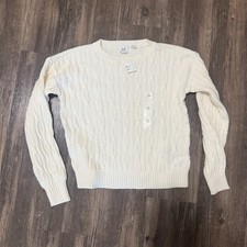 Gap Kids Cream Cable Knit Crew Neck Sweater Boys Large 10-11 Preppy Ribbed