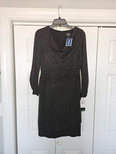 Adrianna Papell Charcoal Grey Cowl Neck Drape Front Dress Size 8