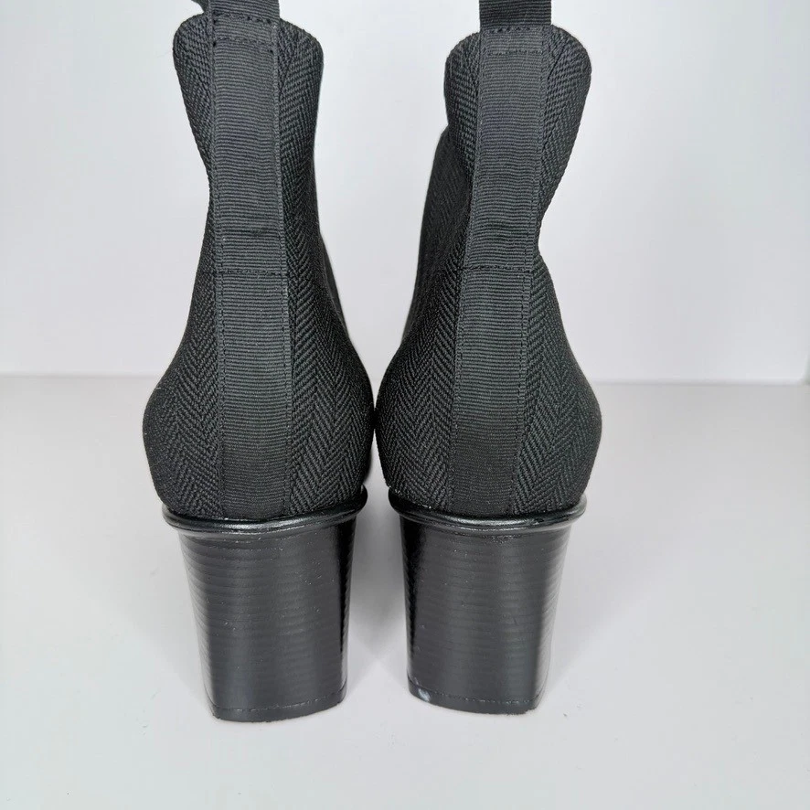 Charleston Telfair Negro Espiga Tejido Botines Tacón Pull On Mujer 10 Foto 4 de 4