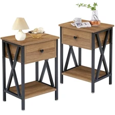 Nightstands Set of 2, Modern Bedside End Tables, Night Stands with Drawer and...