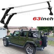 63" Adjustable Cargo Roof Rack Crossbar For Jeep Wrangler Sahara w/Rain Gutters