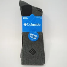 Columbia Mens Wool Blend Crew Socks 2 Pair Gray/Black For Shoe Size 6-12
