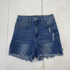 SHEIN Denim Shorts Womens 27 Blue High Rise Distressed Cutoff Raw Hem Casual