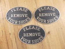 3 Large Please Remove Your Shoes Cast Iron Sign Plaque Door Wall Fence Gate