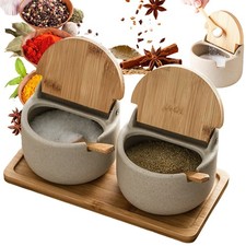 Küchen Vorratsdose Keramik 300ml mit Bambus Deckel Holzlöffel für Gewürze Zucker