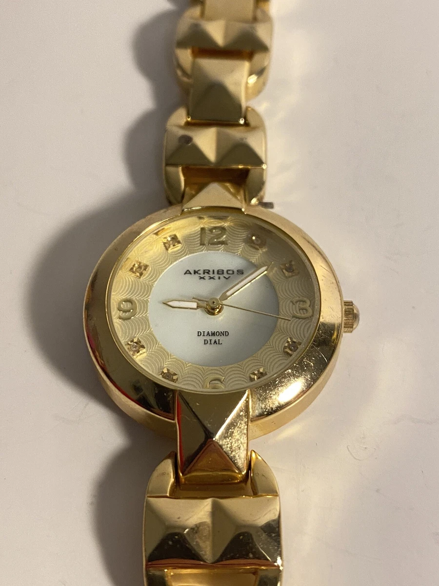 Akribos XXIV AK755YG Diamond Dial Quartz Women s Watch Needs Battery clean