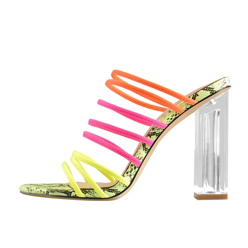 Onlymaker Damen-Slipper Schlangenleder fluoreszierend elastisch durchsichtiger Absatz Schuhe
