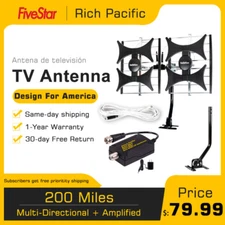 Digital TV Antenna Multidirectional Amplified UHF VHF Indoor Outdoor with Mast