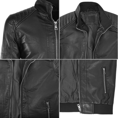 Giacca Moto Uomo Giubbotto Leggero Eco Pelle Giubbino Slim Fit Casual VEQUE - Afbeelding 7 van 40