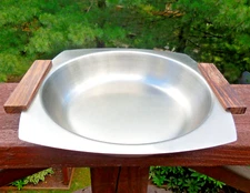 Stainless Steel Dish Bowl Mid Century Modern W/ Wooden Handles Made in Japan MCM