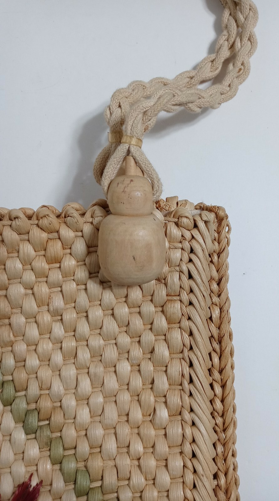 Vintage Handmade Woven Water Hyacinth Straw Shoulder Bag Purse Floral ...