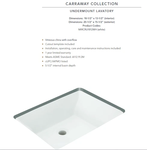 Signature Hardware Mirabelle Carraway 20-1/2"  Undermount Bathroom,Sink-White - Picture 2 of 5