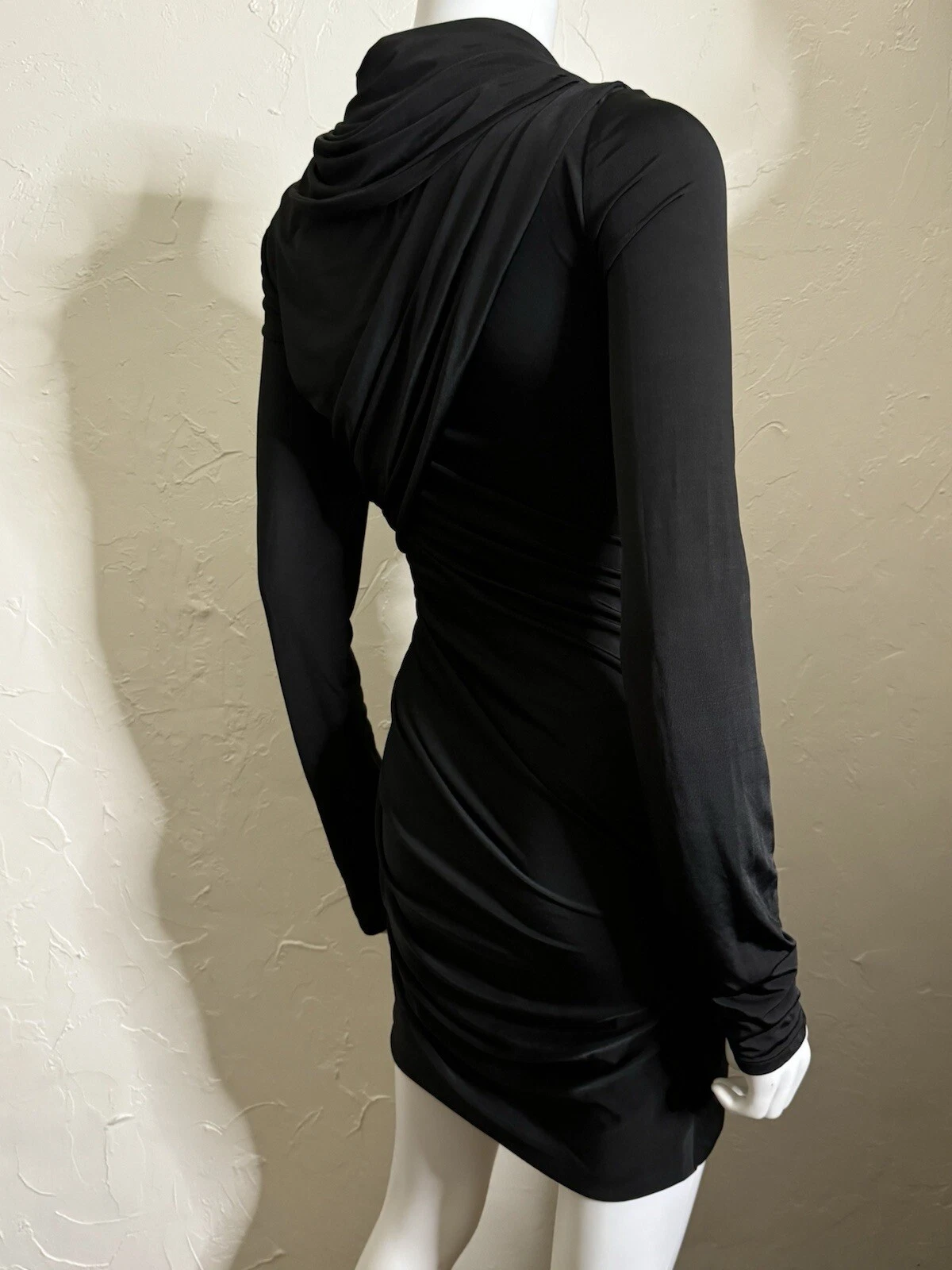 ALEXANDER WANG ABITO BODYCON DRAPPEGGIATO MANICHE LUNGHE NERO TAGLIA 2